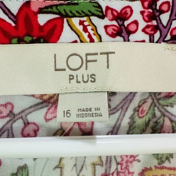 NWT Loft Plus Jungle Ruffle Floral Pocket Button Up Short Sleeve Dress 16 - Picture 4 of 11